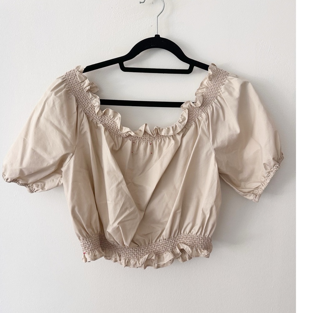 Xirena‎ Off The Shoulder crop top khaki cotton poplin size medium